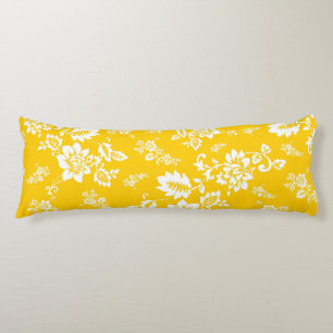 White Floral on Yellow Spring Background Body Cushion