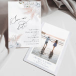 White Floral Orchid & Dusty Blue Coral Beach Save The Date<br><div class="desc">White Floral Orchid & Dusty Blue Coral Beach Save the Date This watercolor bridal shower features white orchids and blush pampas white dusty blue corals creating perfect beach wedding. It is perfect for beach, summer, blush, tropical, dusty blue, destination, oceanic themed wedding. You can edit/personalise whole Template. If you need...</div>
