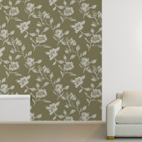 White Floral Outline on Olive green