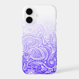 White floral paisley on blue and white ombre