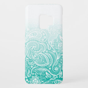 White floral paisley on turquoise and white ombre Case-Mate samsung galaxy s9 case