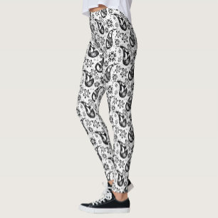White Floral Paisley Pattern Design Leggings