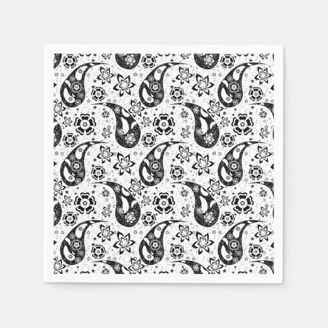White Floral Paisley Pattern Design  Napkin (Front)