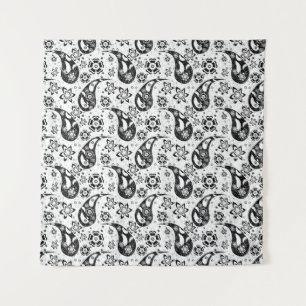 White Floral Paisley Pattern Design Tapestry