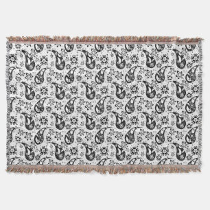 White Floral Paisley Pattern Design Throw Blanket