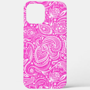 White floral paisley pattern on hot pink iPhone 12 pro max case