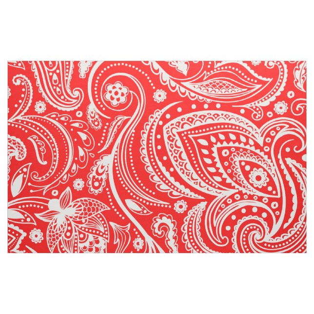 White floral paisley pattern on red fabric (Fat Quarter)