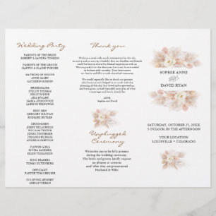 White Floral Pampas Grass Tri+Fold Wedding Program Flyer