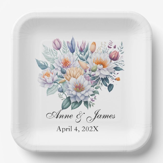 White Floral  Paper Plate (Front)