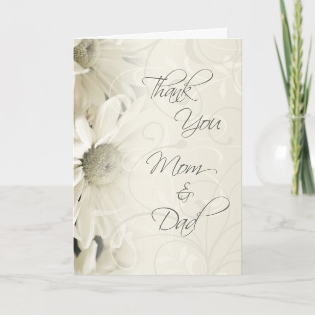 White Floral Parents  Wedding Day Thank You Card (Front)