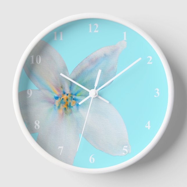 White floral pastel flower watercolor clock (Front)