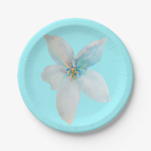 White floral pastel flower watercolor paper plate