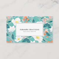 White Floral Pattern Light Teal