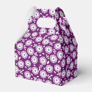 White floral pattern purple background favour box