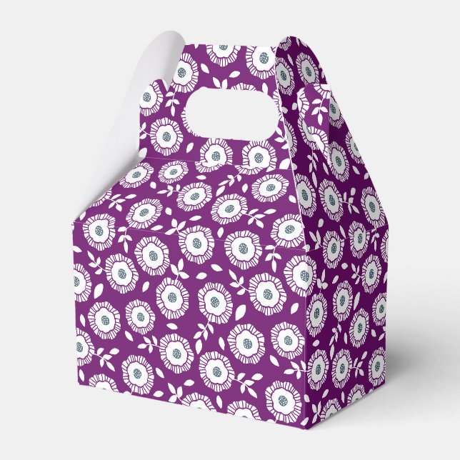 White floral pattern purple background favour box (Front Side)