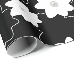 white floral pattern with pearls wrapping paper