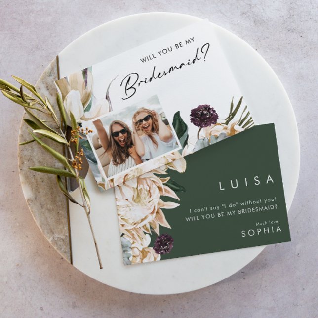White Floral Photo Bridesmaid Proposal Invitation (Creator Uploaded)