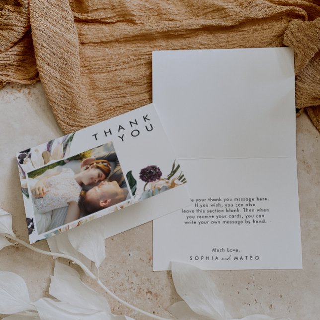 White Floral Photo Folded Thank You Card (Creator Uploaded)