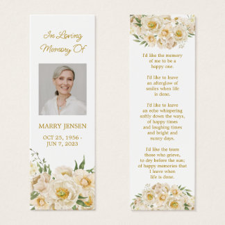 White Floral Photo Funeral Memorial Bookmark