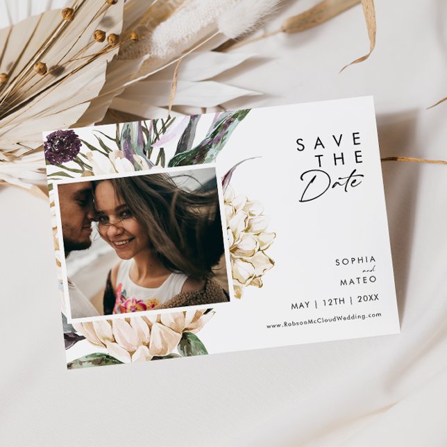 White Floral Photo Horizontal Save The Date (Creator Uploaded)