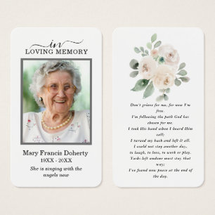 White Floral Photo Sympathy Funeral Prayer Card