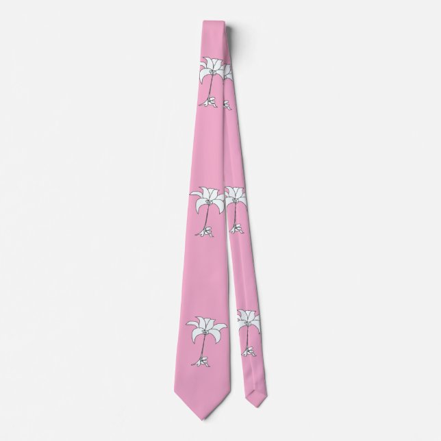 White Floral Pink Tropical Neck Tie (Front)