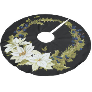 WHITE FLORAL POINSETTIA CHRISTMAS WREATH BRUSHED POLYESTER TREE SKIRT