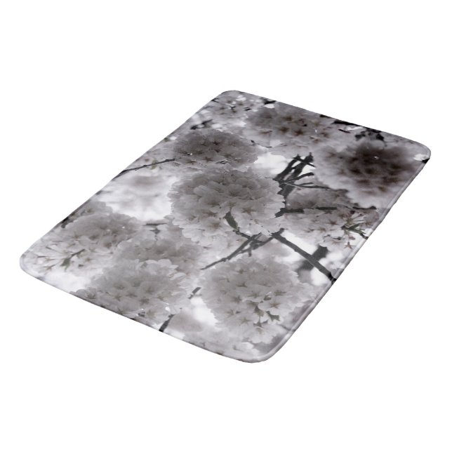 White Floral Print Bath Mat (Angled)