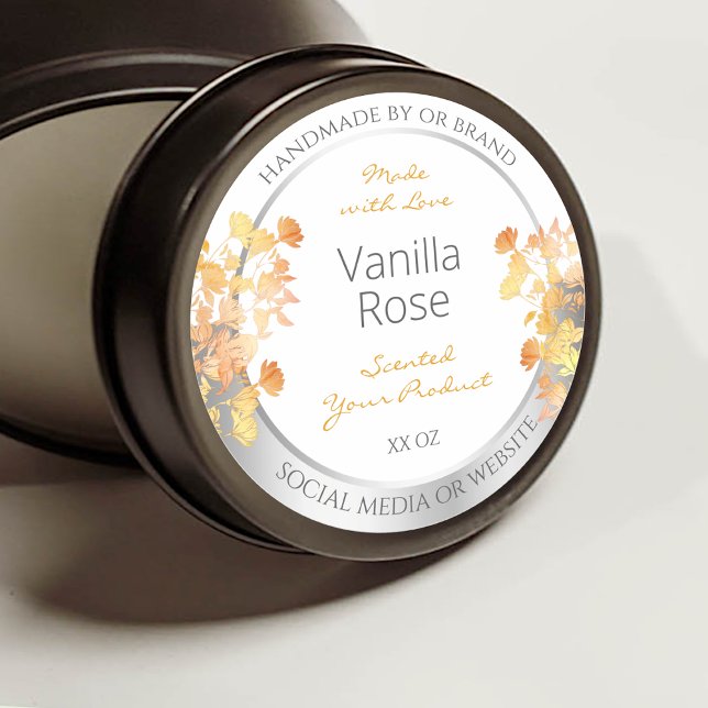 White Floral Product Packaging Label Orange Silver (Creator Uploaded)