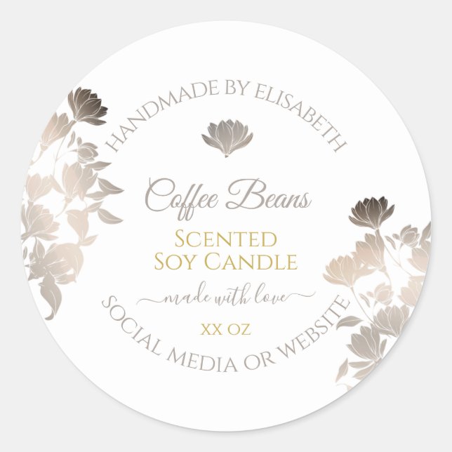 White Floral Product Packaging Labels Gold Frame (Front)