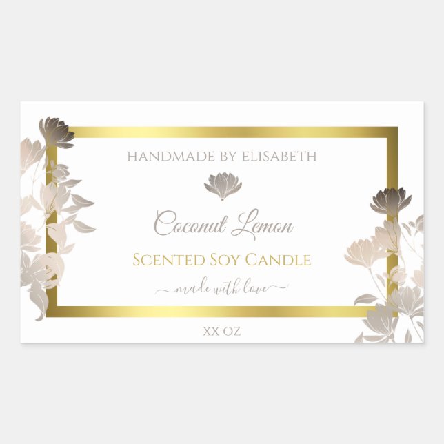 White Floral Product Packaging Labels Gold Frame (Front)