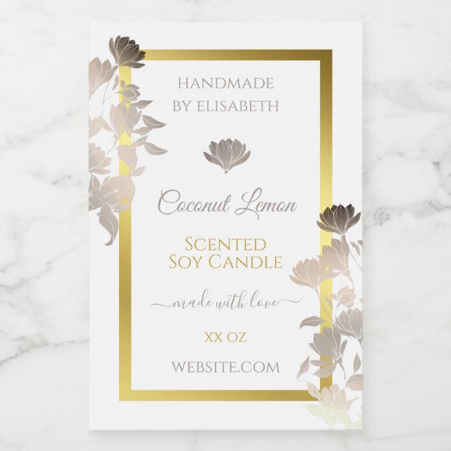 White Floral Product Packaging Labels Gold Frame (Single Label)