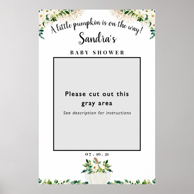 White Floral Pumpkin Baby Shower Photo Frame Prop Poster (Front)