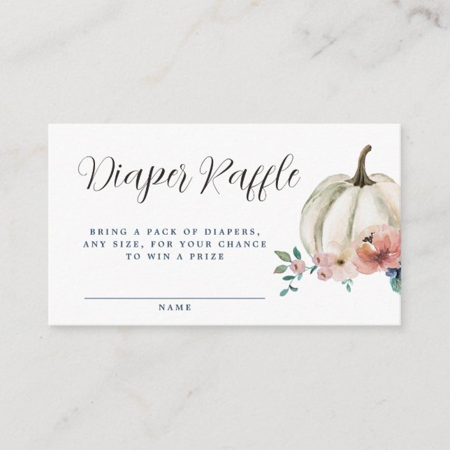 White Floral Pumpkin Diaper Raffle Enclosure Card (Front)