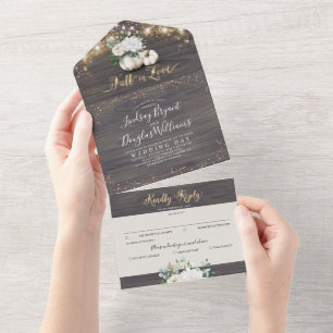 White Floral Pumpkin Rustic Fall Wedding All In One Invitation
