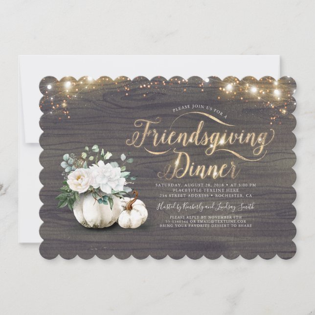White Floral Pumpkin Rustic Friendsgiving Dinner Invitation (Front)