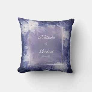 White Floral Purple Blue Marbled Liquid Art Cushion