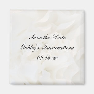 White Floral Quinceañera Save the Date Magnet