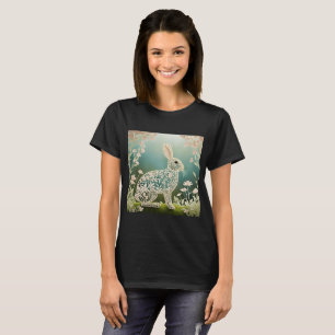 White Floral Rabbit Spring Art T-Shirt