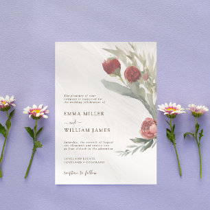 White Floral Red Elegant Wedding Invitation