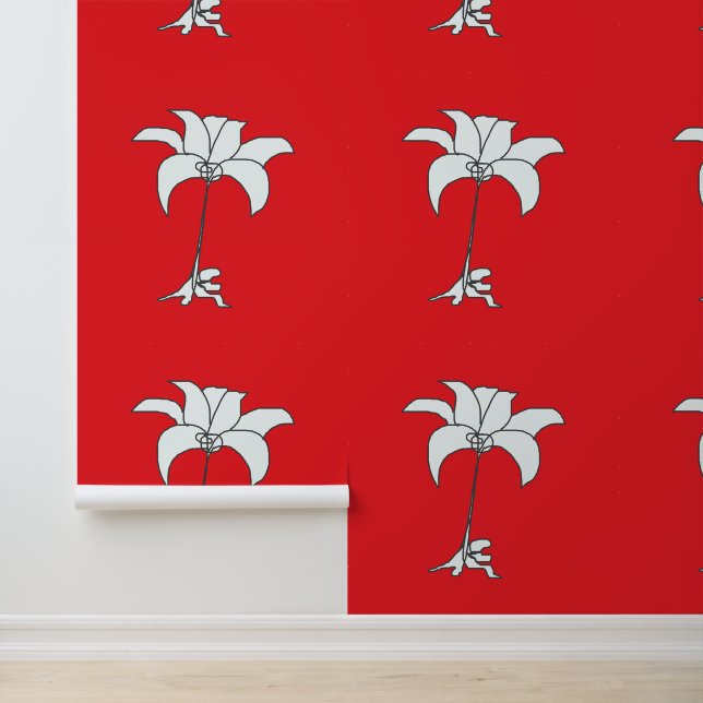  White Floral Red Wallpaper (Application)