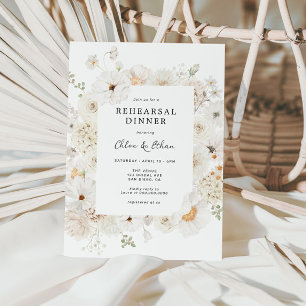 White Floral Rehearsal Dinner Invitation