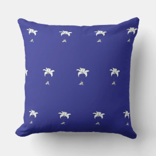 White Floral Repeat Blue Cushion