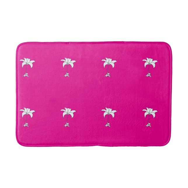 White Floral Repeat Hot Pink        Bath Mat (Front)