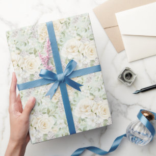 White Floral Romantic Wedding Wrapping Paper