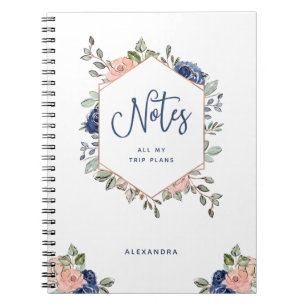 White Floral Rose Gold Geometric Notebook