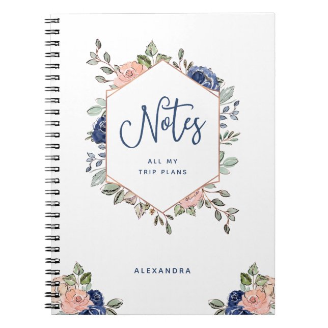 White Floral | Rose Gold Geometric Notebook (Front)