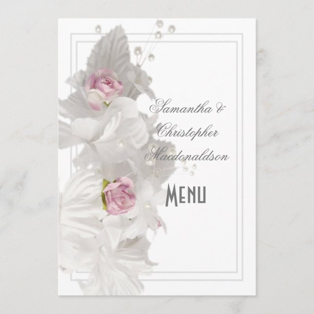 White floral rose wedding menu (Front)