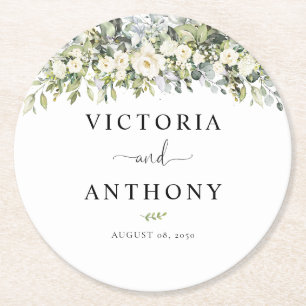 White Floral Round Wedding Coaster
