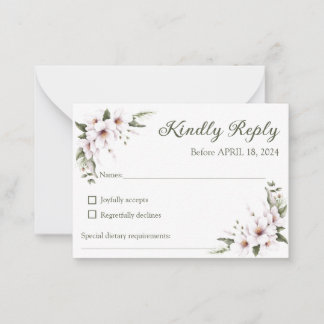 White Floral RSVP Card, Reply Card